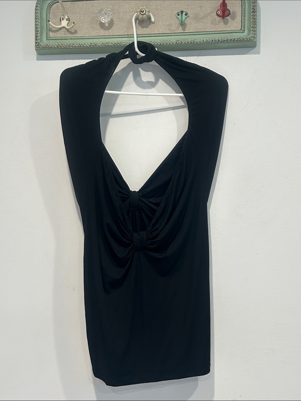 Dolls Kill Black Halter plunging v neck Knot-Front Mini Dress women’s xl new nwt